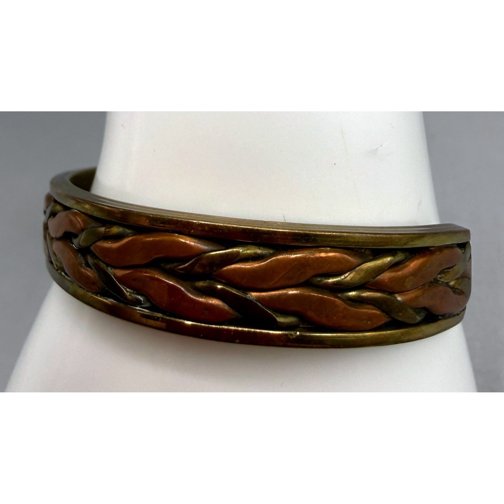 Mixed Metal Braided Copper Brass Cuff Bracelet Boho Southwestern Artisan Wrap